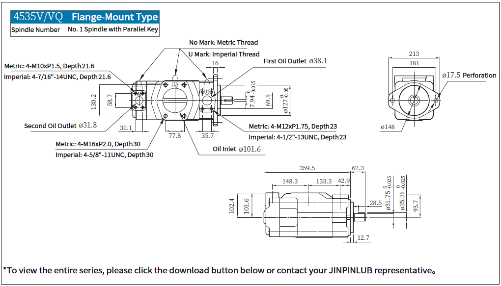 Vickers 4535V Double Vane Pumps Drawing